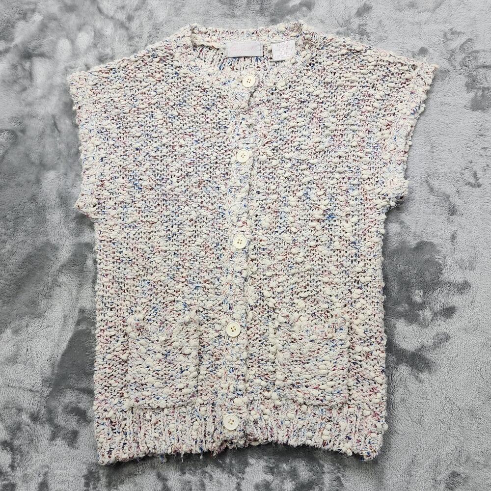 Vintage Jay‎ Jacobs Sweater Womens Cream Marled Popcorn Knit Sleeveless Cardigan